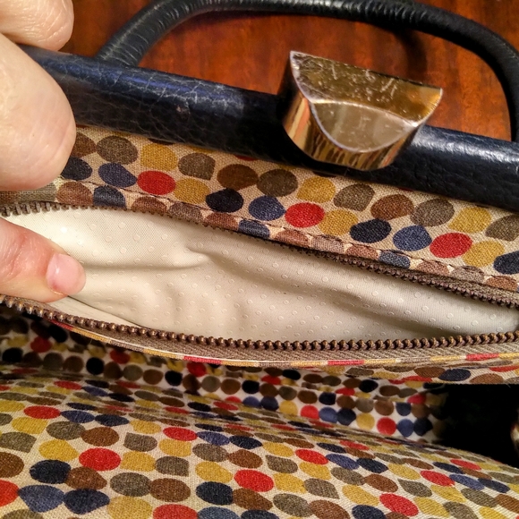 Vintage Navy Blue Leather Clasp Handbag 1960s - Picture 8 of 11